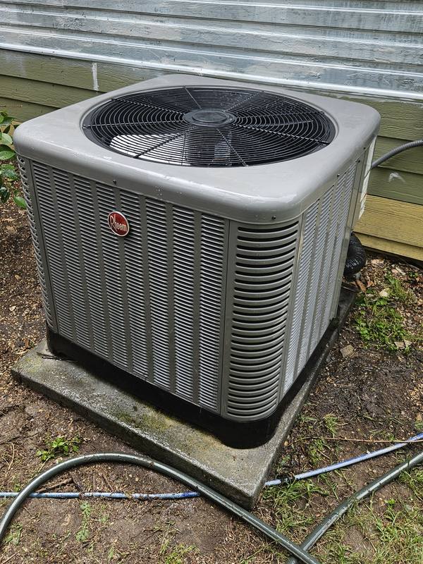 Clean Rheem outdoor AC unit back together after a coil cleaning